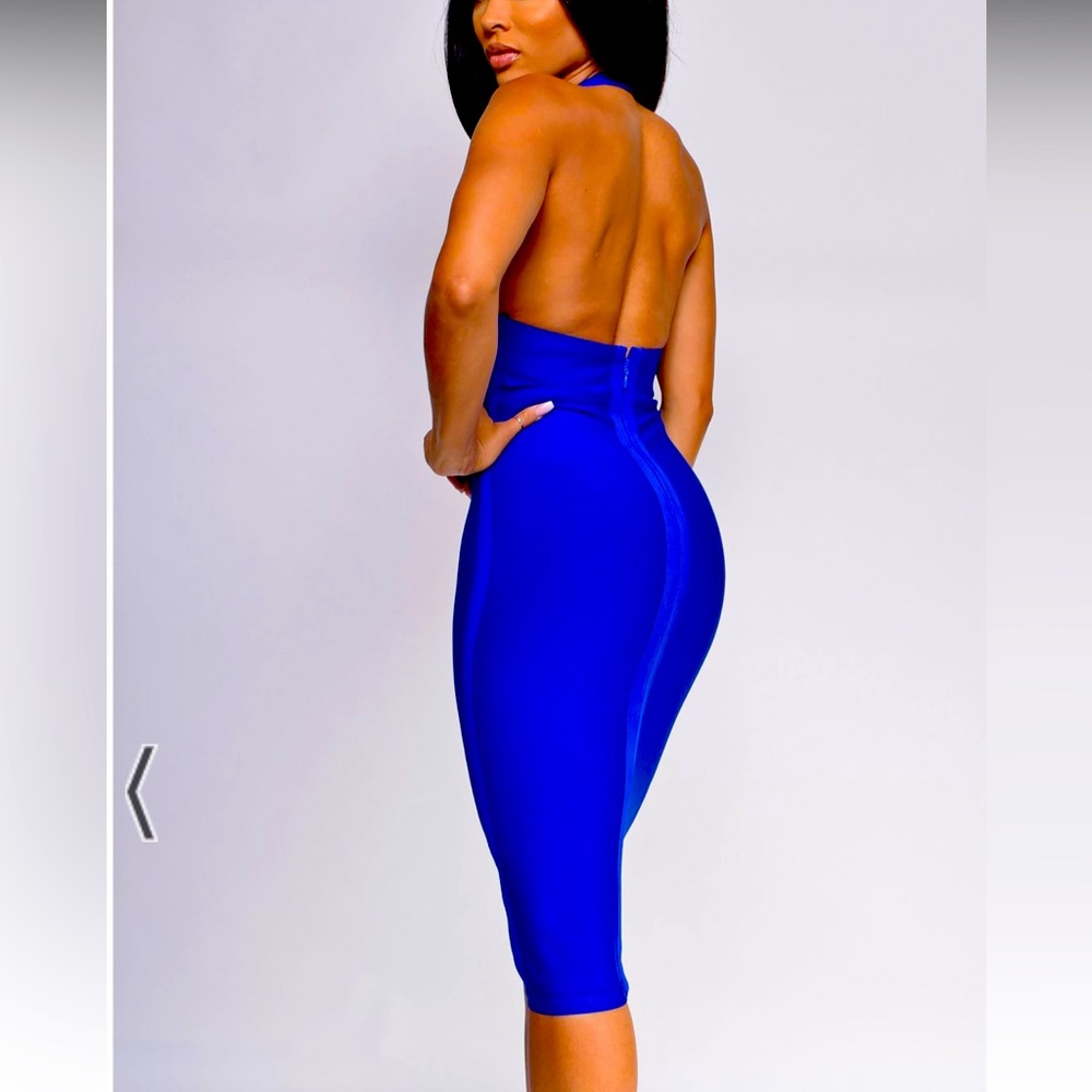 Bandeau Royal blue halter midi dress